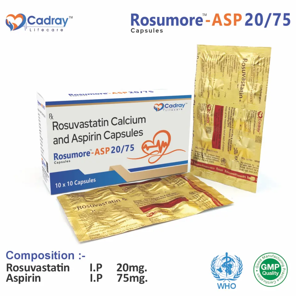 Rosuvastatin 20mg + Aspirin 75mg Capsule | Best Price for PCD Pharma Franchise | Cardiovascular Care